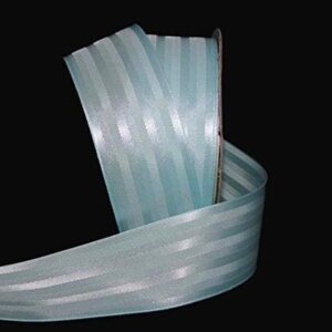 3 Yds Pastel Light Blue Shiny Dull On Line Striped Satin Ribbon Lace Trim Embroidery Applique Fabric Delicate DIY Art Craft Supply for Scrapbooking Gift Wrapping 1 1/2" W