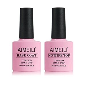 AIMEILI Gel Nail Polish No Wipe Top and Base Coat Set, Shine Finish and Long Lasting, Soak Off Gel Nail Lacquer - 2 x 10ml