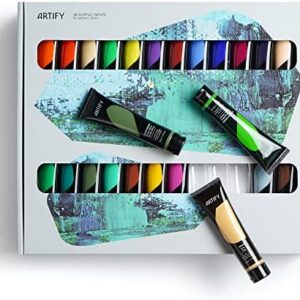 ARTIFY Premium Heavy Body Acrylic Paint Set, 48 Colors (1.29 oz, 38ml) with a Storage Box, Rich Pigments, Metallic Paints, Non-Fading, Non-Toxic Paints for Artist, Beginners, Adults & Kids, Art Supplies for Canvas Painting