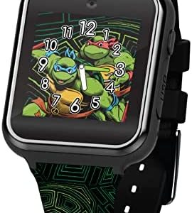Accutime Paramount Teenage Mutant Ninja Turtles TMNT Black Educational Learning Touchscreen Smart Watch Toy for Girls, Boys, Toddlers - Selfie Cam, Learning Games, Pedometer & More (Model: TMR4093AZ)