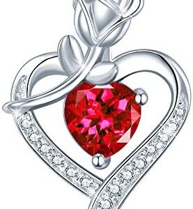 Agvana Fine Jewelry Birthstone Necklace for Women Sterling Silver Genuine or Created Gemstone Rose Flower Heart Pendant Necklace Anniversary Birthday Gifts for Women Girls Wife Mom Lady Her
