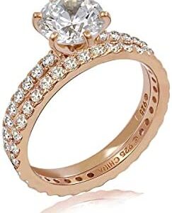 Amazon Collection Platinum or Gold Plated Sterling Silver Round Ring Set made with Infinite Elements Zirconia