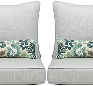 Aoodor 24” x 24” Patio Furniture Outdoor Deep Seat Single Chair Sofa Cushion Back Summbrella Fabric Fadeproof Slipcover Sponge Foam - Linen Silver Color Set of 2 (2 Back 2 Seater 2 Pillow )