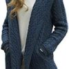 Aran Crafts Women's Cable Knit Herringbone Shawl Hood Coat (100% Merino Wool)