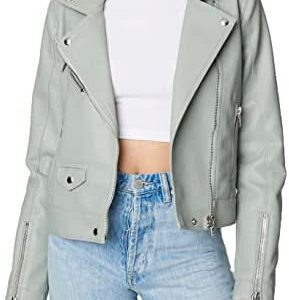 [BLANKNYC] Women's White Vegan Leather Floral Embroidered Jacket