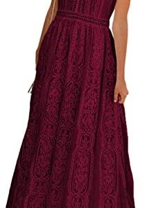 Bdcoco Women's V Neck Floral Lace Wedding Dress Short Sleeve Bridesmaid Evening Party Maxi Dress