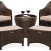 Best Choice Products 5-Piece Outdoor Patio Furniture Set, No Assembly Required Wicker Conversation Bistro & Storage Table for Backyard, Porch, Balcony w/Space-Saving Design - Brown/Beige
