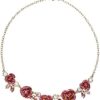 Betsey Johnson Glitter Rose Frontal Necklace, Pink