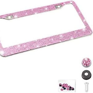 Bling Car License Plate Frame, Handcrafted Crystal Stainless Steel License Plate Frame, Sparkly, Durable, Universal Fit, Car Accessories for Girls, Women (Pink)