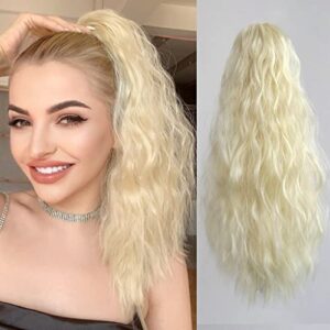 Blonde Ponytail Wig,StrRid Hair Extensions Ponytail Claw Clip in Ponytail extension 18"Curly Wavy Fake Hair Synthetic Pony Tail Hair Pieces for Women Black Ponytails Daily 6 oz-Bleach Blonde
