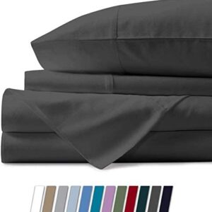 BlueClans 100% Egyptian Cotton Bed Sheets 1000 Thread Count 17 Inch Deep Pocket 4 Pc Sheet Set Soft Solid Luxury Hotel Bedding - Flat Bedsheet , Fitted Sheet & 2 Pillowcases - Queen , Dark Grey