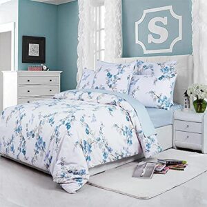 Brandream Duvet Cover King Size Floral Beddding Set Vintage Style Tree Blossom Birds with 100% Egyptian Cotton Quilt Comforter Cover Set(King,Blue)