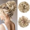 CJL HAIR Messy Bun Hair Piece Wavy Curly Scrunchies Dirty Blonde Synthetic Ponytail Hair Extensions Thick Updo Large Hairpieces for Women Girls Kids