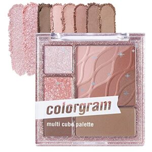 COLORGRAM Multi Cube Palette 5 Colors Eye Shadow - True Beauty K-Drama Makeup, Matte & Glitter Shades, Daily Natural Girlish Eye Makeup (#03 Lovely Cube)