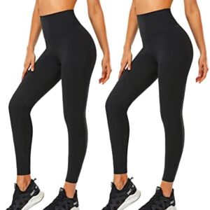 CTHH 2 Pack Leggings for Women Tummy Control-High Waist Non See Through 4 Way Stretch Black Soft Workout Yoga Pants