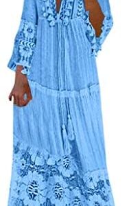 Casual Cocktail Dresses Summer Tassel Long Dress Casual Boho Plus V Neck Fringe Shirt Dress Casual Dresses
