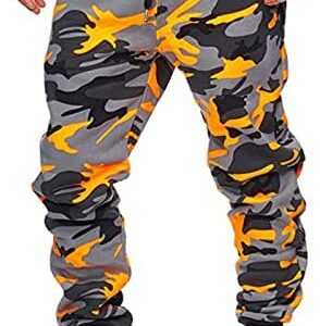 Casual Shot Men's Camouflage Sports Jogging Trousers Fitness Print Men's Pants (Orange, XL)
