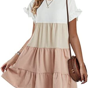 Chuanqi Womens Ruffles Boho Floral Printed Babydoll Loose Swing Casual Short Mini T-Shirt Dress