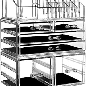 Cq acrylic Makeup Organizer Skin Care Large Clear Cosmetic Display Cases Stackable Storage Box With 6 Drawers For Vanity,Set of 3