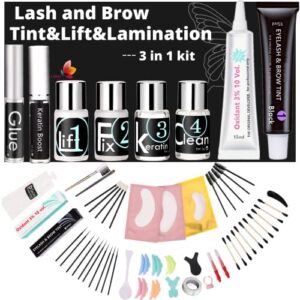 DIY Lash Lift and Black Color Brow Lamination Kit and Keratin T-in-t 3 in 1 Professional Salon Make Lash Curl Brow Black Color Effect Longer-Lasting 8 Weeks