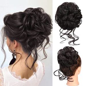 Deethens Messy Hair Bun Hairpiece Curly Tousled Updo Scrunchies Hair Pieces Ponytail Hair Extension Chignon Hairpieces for Women Girls(1 Pack, Black Brown)