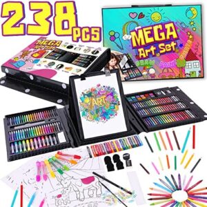 Dinonano Drawing Painting Art Set for Kids - 238 Pieces Paint Makers Coloring Set Sketch Pad Easel Oil Pastels Crayons Watercolor Pencils Markers for Toddler Boys Girls Age 3 4 5 6-12