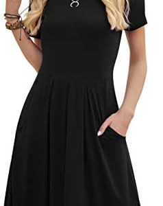 DouBCQ Women's Casual Flowy Pleated Loose Dresses with Pockets