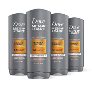 Dove Men+Care SportCare Body Wash and Face Wash For Energized, Clean Skin Endurance + Comfort Cleanser That Effectively Washes Away Bacteria While Nourishing Your Skin, 18 FL Oz (Pack of 4)