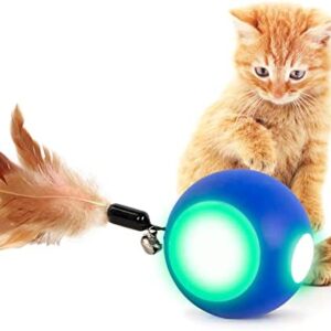 EZFUN Cat Toy Smart Interactive Cat Ball Bundle Features- Newest Version 360 Degree Self Rotating Ball, Addable Feather and Bell, USB Rechargeable, Build-in Led Lights, Entertain cat from All Senses.