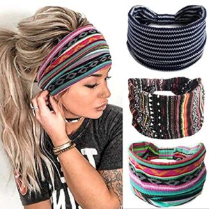 Earent Boho African Headbands Yoga Wide Knot Hair Bands Sweat Printed Headwraps Elastic Turban Headscarfs Multicolor Headwear Outdoor Hair Accessories for Women and Girls (Wide stripes)