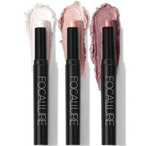 FOCALLURE (3 Pcs) 2 in 1 Eyeshadow and Eyeliner Pen, Waterproof Eye Shadow Pencil, Hypoallergenic Eyeshadow, Highlighter Eye Liner, Multi-Dimensional eyes Look, FA38-11116-123