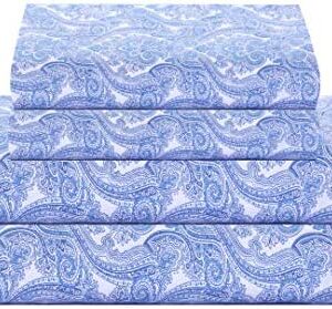 Feather & Stitch 300 Thread Count 100% Cotton Percale Weave Bed Sheets + 2 Pillowcases, Fits Mattress 16'' Deep Pocket, Luxury Breathable 4 Piece Bedding Set (Paisely King)