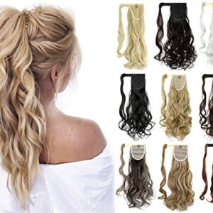 Felendy 18" 24" Ponytail Extension Curly Straight Drawstring Hairpiece Wrap Around Long Hair Extension for Women Dark Brown