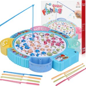 Fishing Game Toys, Rotating Board Game with Music Including 45 Fishes and 8 Fishing Poles, Party Game Toys for Kids Age 3 4 5 6 7 and Up