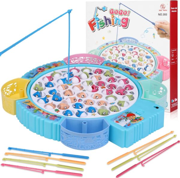 Fishing Game Toys, Rotating Board Game with Music Including 45 Fishes and 8 Fishing Poles, Party Game Toys for Kids Age 3 4 5 6 7 and Up