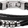 Fossil Men's Stainless Steel and Genuine Leather Beaded Bracelet