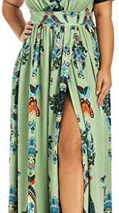 Generic Plus Size Butterfly Printed Long Dress for Women Casual V-Neck Short Sleeve Boho Flower Print Dress