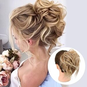 HANYUDIE Messy Bun Hair Piece Synthetic Messy Bun Scrunchies Extensions Hairpieces Curly Wavy Messy Hairpieces for Women (Blonde Mix Bleach Blonde)