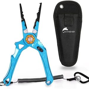 Hathever Fishing Pliers, Upgraded Saltwater Resistant Hook Remover Fishing Gear with Safety Lock, 7.6" Split Ring Pliers with Sheath and Lanyard