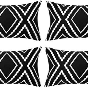 Hckot Black and White Outdoor Throw Pillow Covers for Patio Furniture Geometric Boho Waterproof Pillow Cases for Couch Garden Tent Balcony Pack of 4