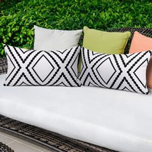 Hckot Outdoor Waterproof Lumbar Throw Pillow Covers for Patio Furniture Set of 2 Geometric Decorative Pillow Cases for Couch Garden Tent Balcony 12 X 20 Inch(White)