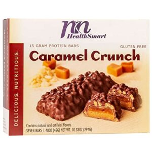 HealthSmart Caramel Crunch Protein Bars, 15g Protein, Low Calorie, Low Fat, Gluten Free, KETO Diet Friendly, Ideal Protein Compatible, 7 Count Box