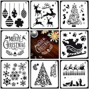 Hillento 8 Pieces Christmas Stencils Craft Painting Template DIY Drawing Stencils for Christmas Holiday Drawing Art Decoration Supplies (6x6 Inch)