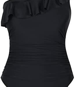 Hilor Women's One Piece Swimsuits One Shoulder Swimwear Asymmetric Ruffle Monokinis Bathing Suits