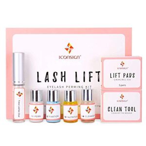 ICONSIGN Lash Lift Kit, Professional Salon Semi-Permanent Curling Eyelash Perm Kit with Lash Shields, Eye Gel Pads and Brushes