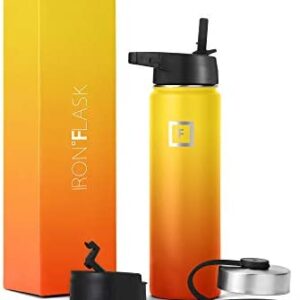 Iron Flask Sports Water Bottle - 22 Oz, 3 Lids (Straw Lid), Leak Proof, Vacuum Insulated Stainless Steel, Double Walled, Thermo Mug, Metal Canteen