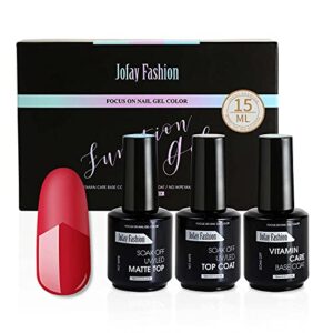 Jofay Fashion 15ml 3pcs Soak off Base Gel No Wipe High Gloss Shiny Top Coat & Matte Top Coat Gel Nail Polish Set Kit Gel Polish with Gift Box DIY at Home