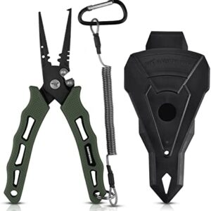 KastKing Cutthroat 7-inch Fishing Pliers, Saltwater Resistant 420 Stainless-Steel Fishing Tools, Comfortable and Slip Resistant Rubber Handle, Braided Line Cutter, Hook Remover, Crimper and Sheath