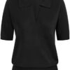 Kate Kasin Women Short Sleeve Polo Sweater V Neck Knitted Tops Casual Ribbed Shirt Loose Pullover Sweater