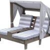 KidKraft Wooden Outdoor Double Chaise Lounge with Cup Holders and Cushions, Kid's Patio Furniture, Gray, Gift for Ages 3-8 , Grey